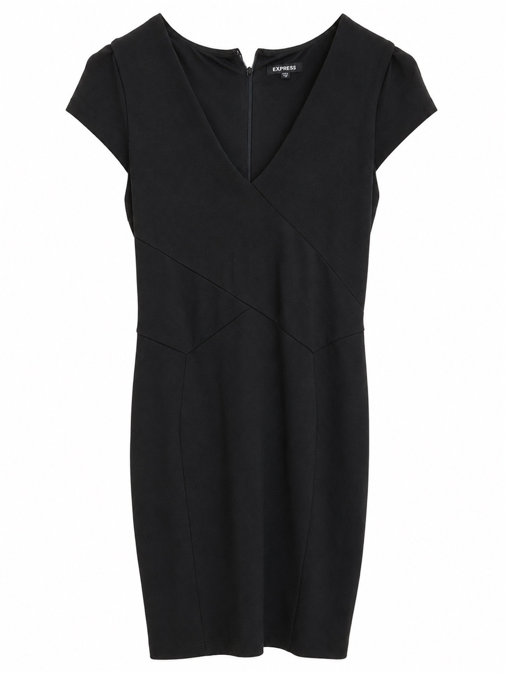 Express Black Cap-Sleeve V-Neck Sheath Dress